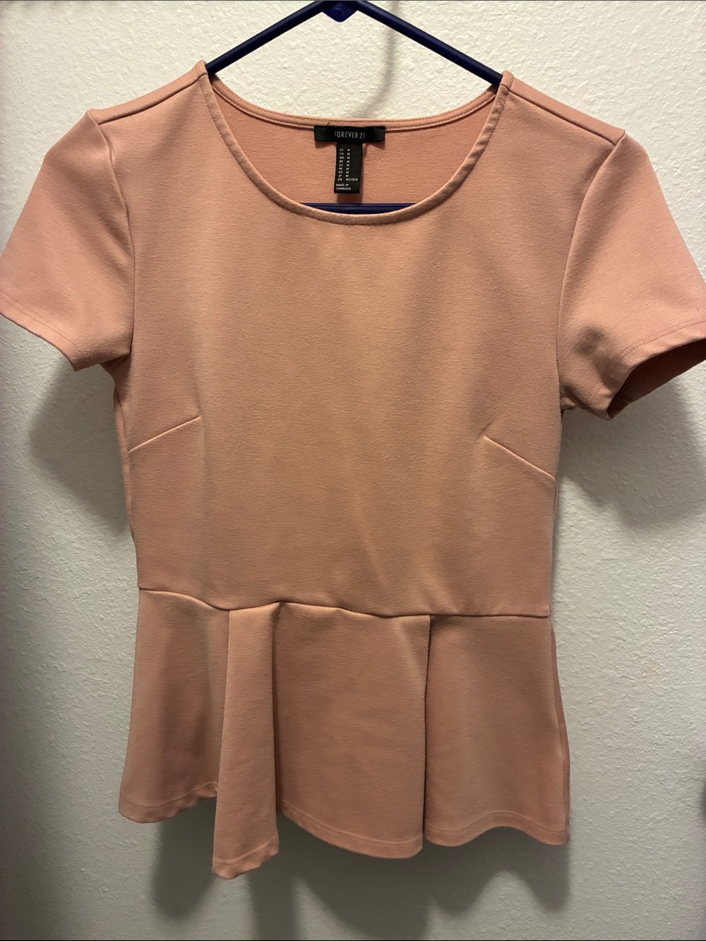 Forever 21 Dusty Blush Peplum Short Sleeve Top